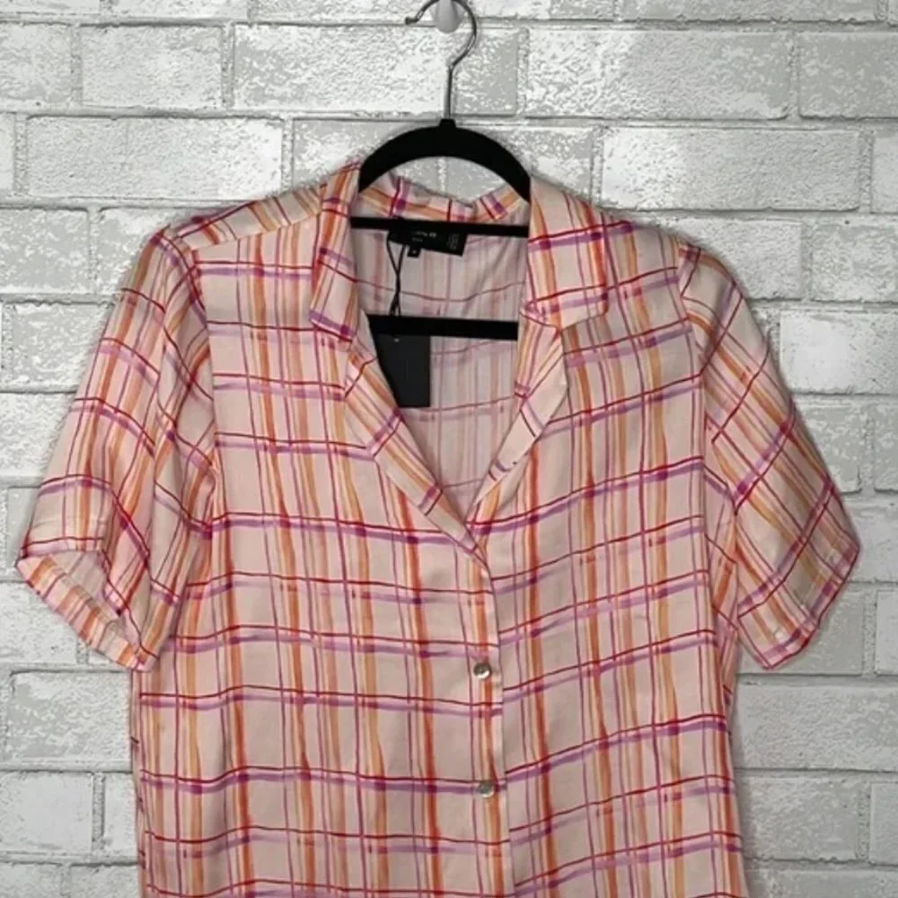 NWT FRNCH Chelly Windowpane Plaid Short Sleeve Shirt - Picture 4 of 14